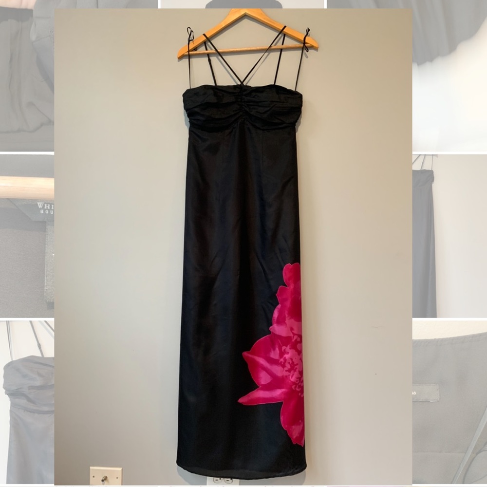 Black silk floral dress